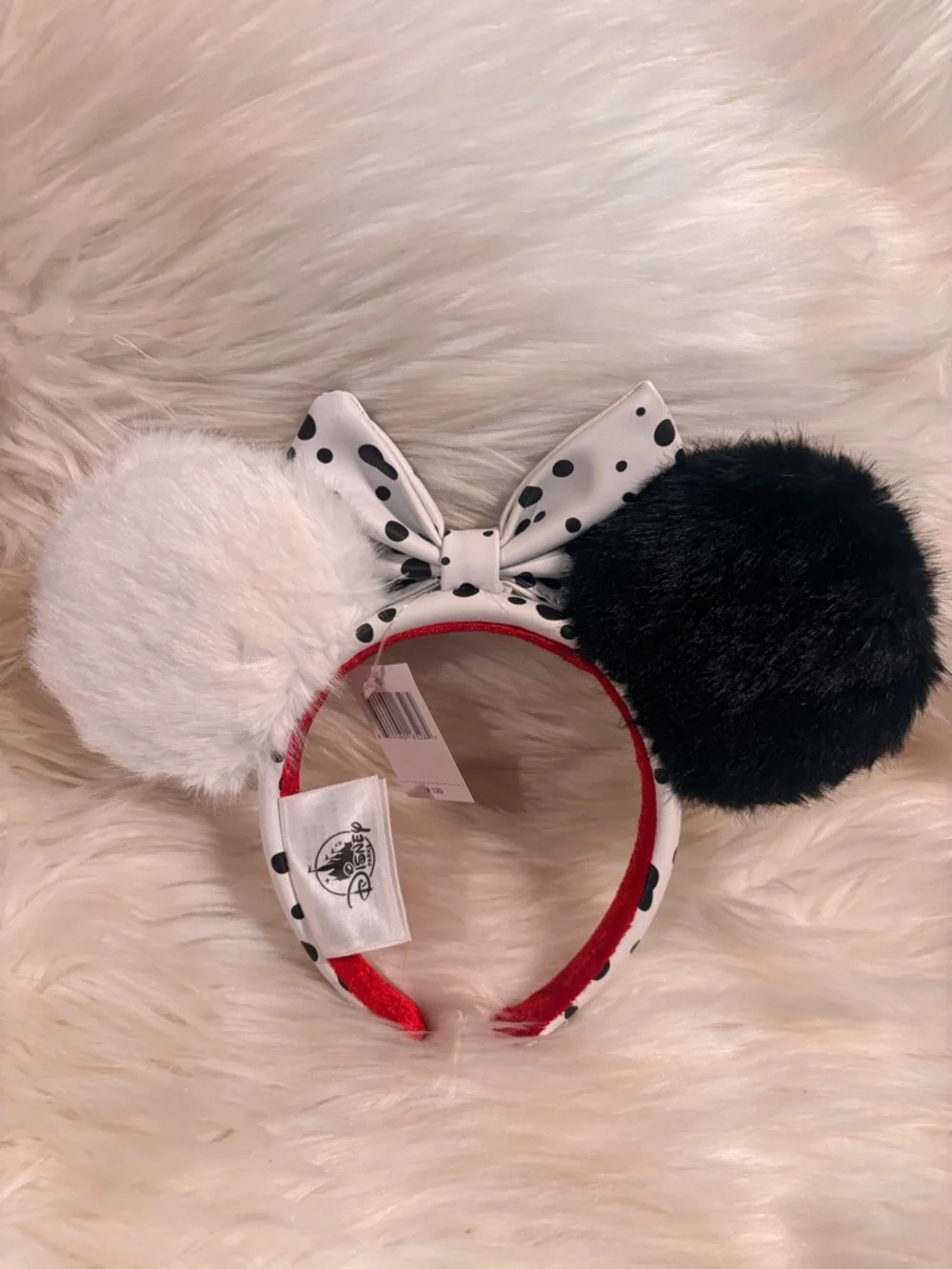 New Shanghai Disney 101 Dalmations Cruella Fur Plush Ears Minnie Headband New